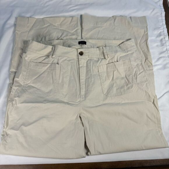 J Crew High Rise Patch Pocket Wide Leg Natural Pant Size 35 Linen Blend Stretch - Picture 1 of 11